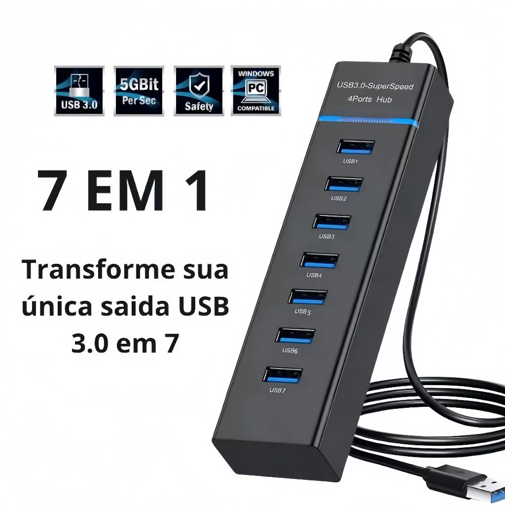 Hub USB 3.0 Múltiplas Portas - 4/7 Portas – Adaptador para Notebook e PC em Oferta na Shopee