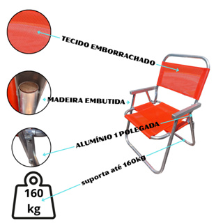 Cadeira de Praia Hiper Resistente Plus Size Até 160kg de Alumínio 1 polegada com Madeira Embutida em Oferta na Shopee