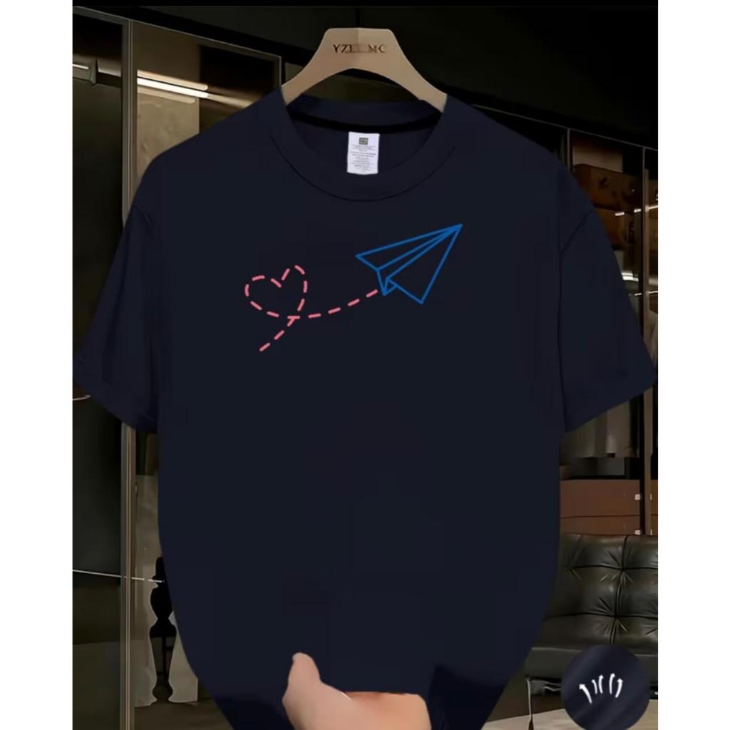Blusa Camiseta Despojada Estilosa Estampada Avião Coração