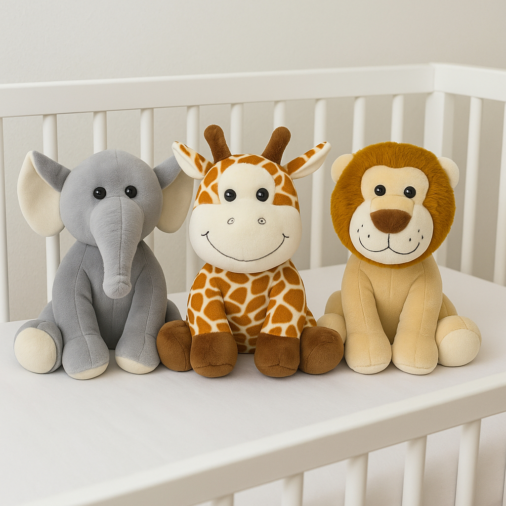 Pelúcia Safári – Elefante, Girafa e Leão | Pelúcias 25cm – Animais da Selva para Decoração | GU em Oferta na Shopee