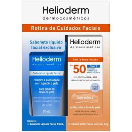 Kit Helioderm Facial Sabonete Líq 50ml + Prot Solar Fps50 Cor Média