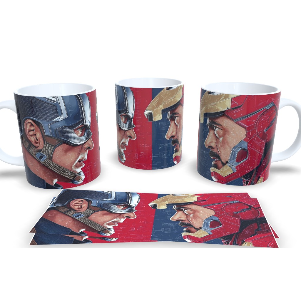 Caneca Personalizada Homem de Ferro e Capitão América Marvel Personagens Presente 325ML