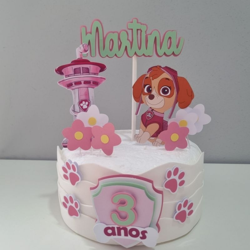 Topo De Bolo Personalizado Patrulha Canina Skye - Menina