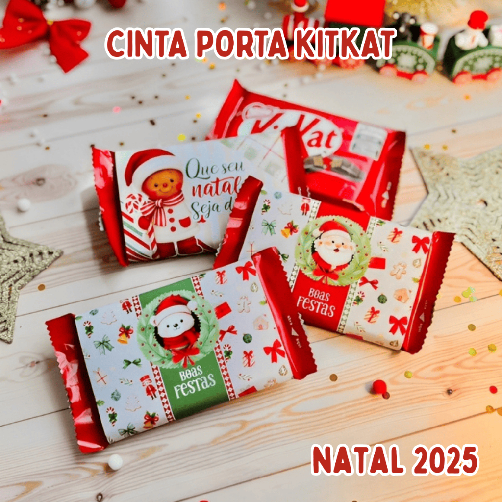 ENVIO EM ATÉ 24H - Cinta Decorativa Tema Natal 2025 • Capa Natalina para Kit Kat • Papel 180g