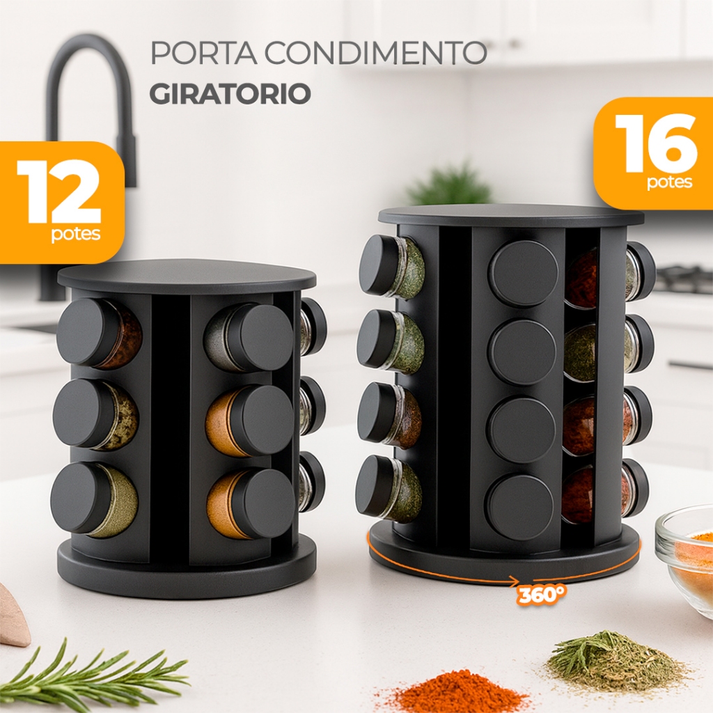 Porta Temperos Giratório 16 Potes – Organizador 360° de Cozinha em Oferta na Shopee