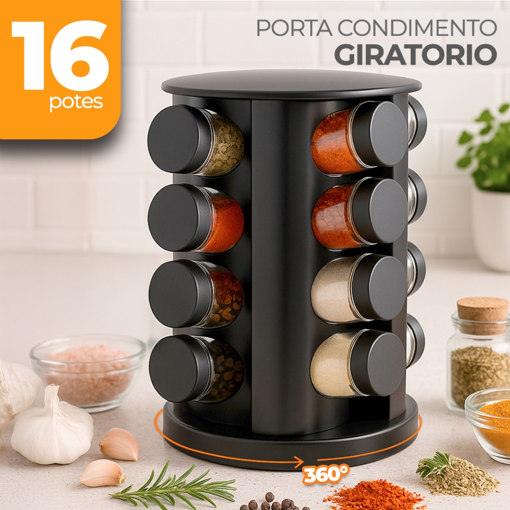 Porta Temperos Giratório 16 Potes – Organizador 360° de Cozinha em Oferta na Shopee