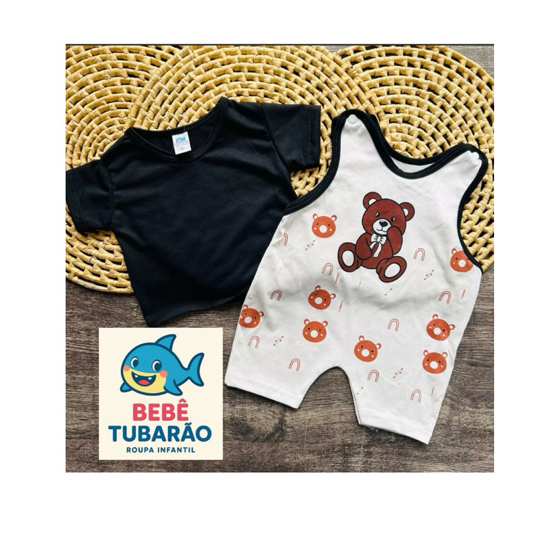 ⭐ Conjunto Bebê Jardineira Ursinho com Camiseta Infantil Menino Macio e Confortável