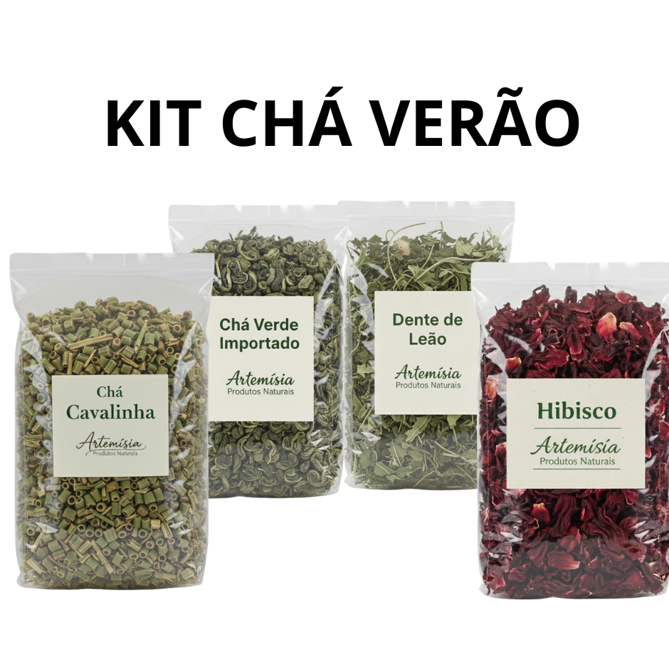Kit Chá Verão - Cavalinha - Chá Verde Importado - Dente de Leão - Hibisco 100g Cada (400g no total)