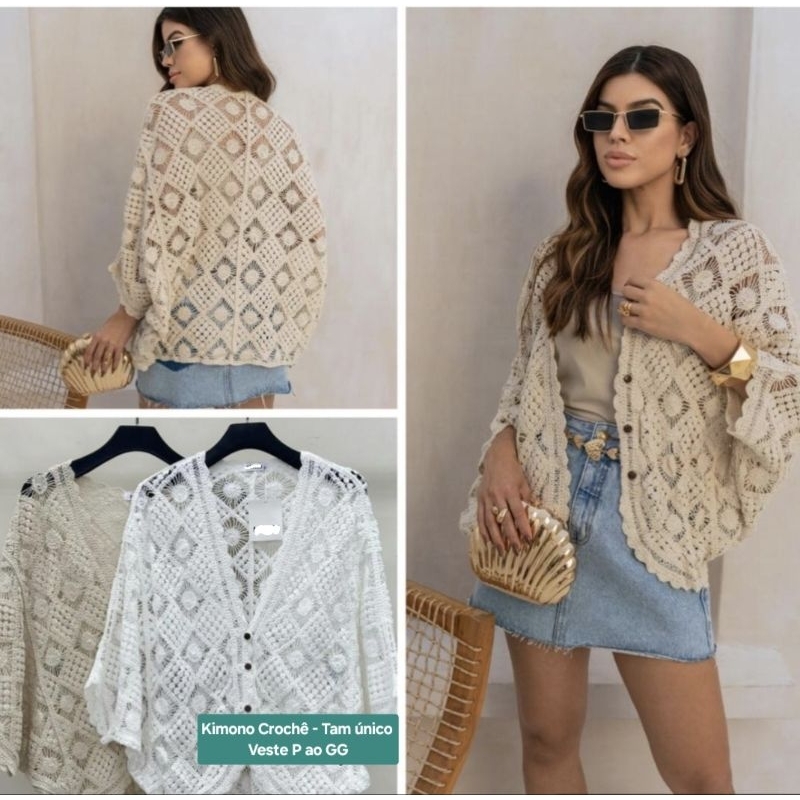 Kimono Crochê / Cardigan Crochê em Oferta na Shopee