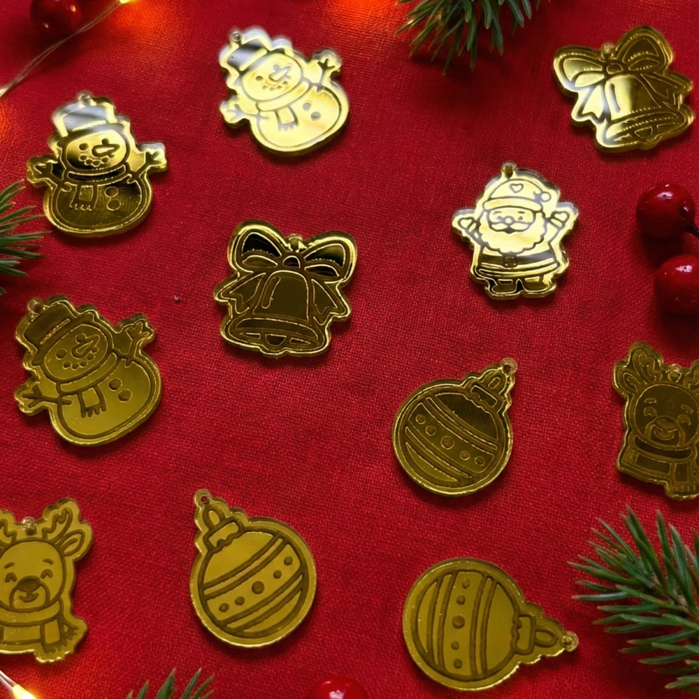 kit 25 und Tag de Natal Feliz Natal em Acrílico Espelhado Dourado Aplique