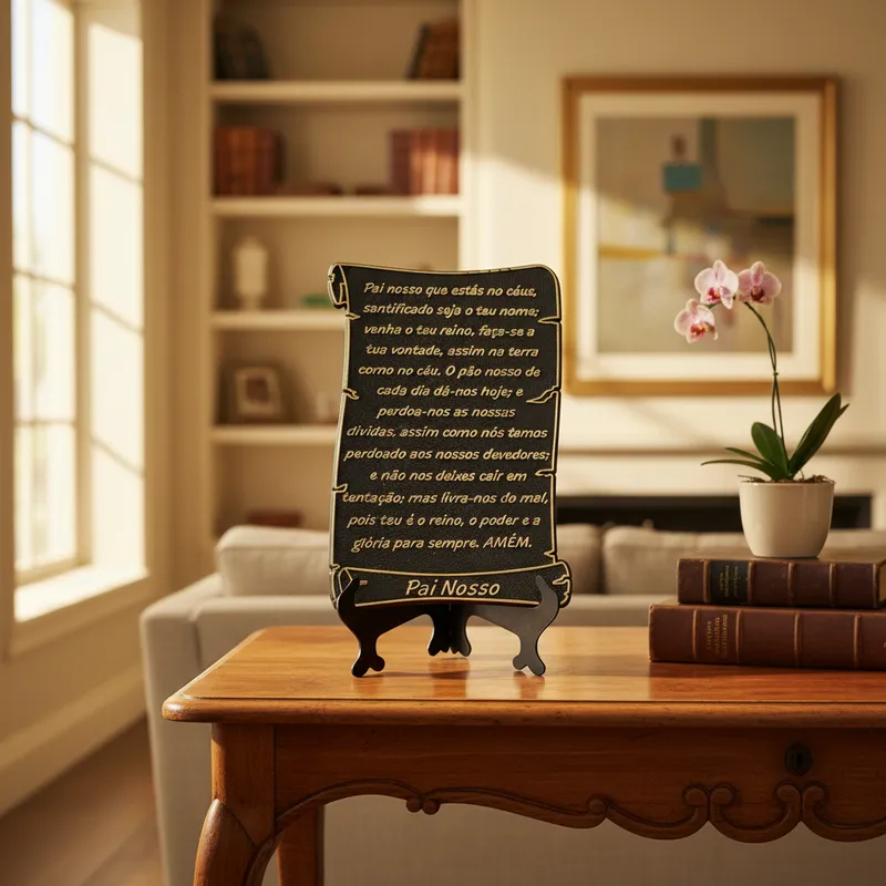 Pergaminho Suporte Decoração Altar Sala Mesa Escritório Placa Frases Bíblias Salmos Orações Textos