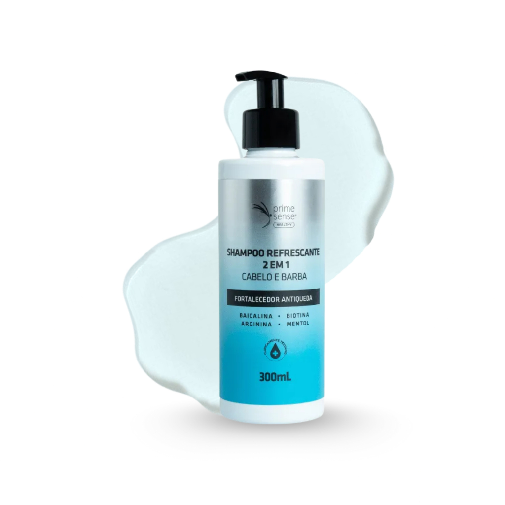 Shampoo Refrescante 2 Em 1 Cabelo e Barba - Antiqueda Fortalecedor - Brascare 300ml