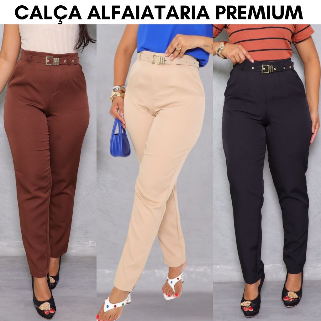 Calça Social Alfaiataria premium Confortável Feminina Cintura Alta ziper lateral e bolso Com cinto em Oferta na Shopee