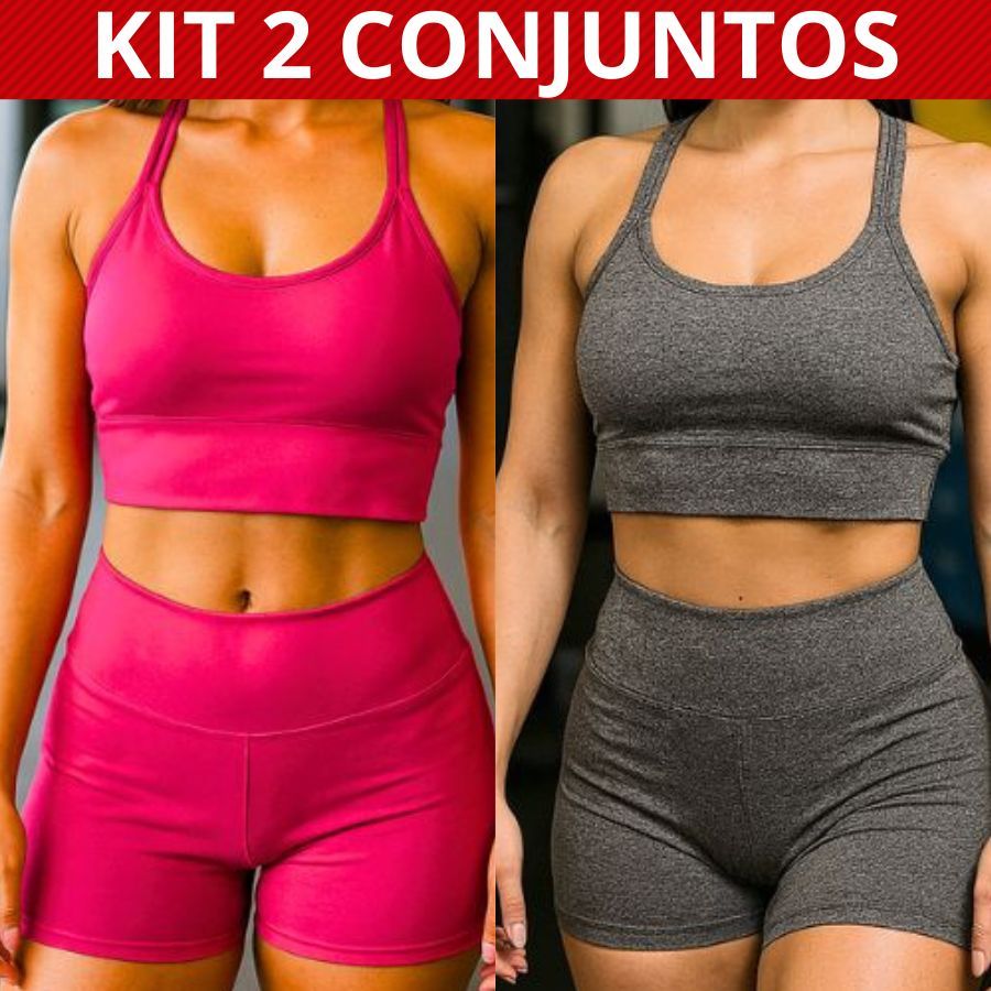 Kit 2 Conjuntos Fitness Feminino Top e Short Suplex Premium | Zero Transparencia | Perfeito pra Academia Corrida Treinos