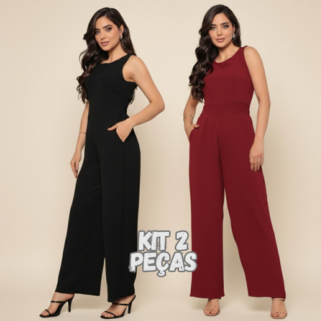 Kit 2 Macacões Feminino Longo Social Elegante Duna