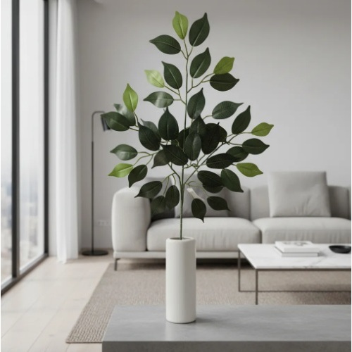 Folhagem Artificial Ficus Kit 12 Galhos Planta Verde Arranjo Floral Decoração Casa Sala