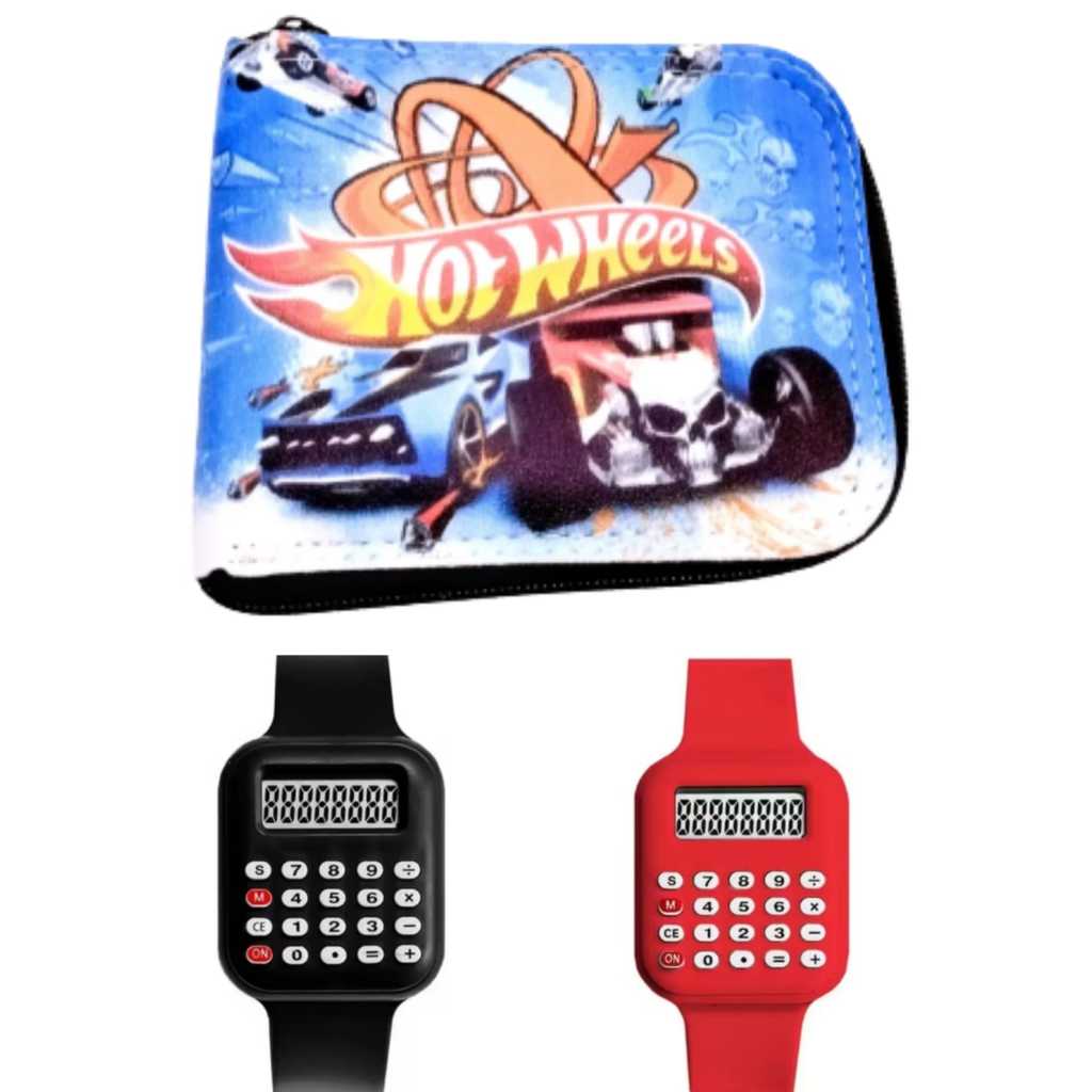 Carteira infantil Hotweells menino e relógio digital com calculadora masculino , seu filho merece.