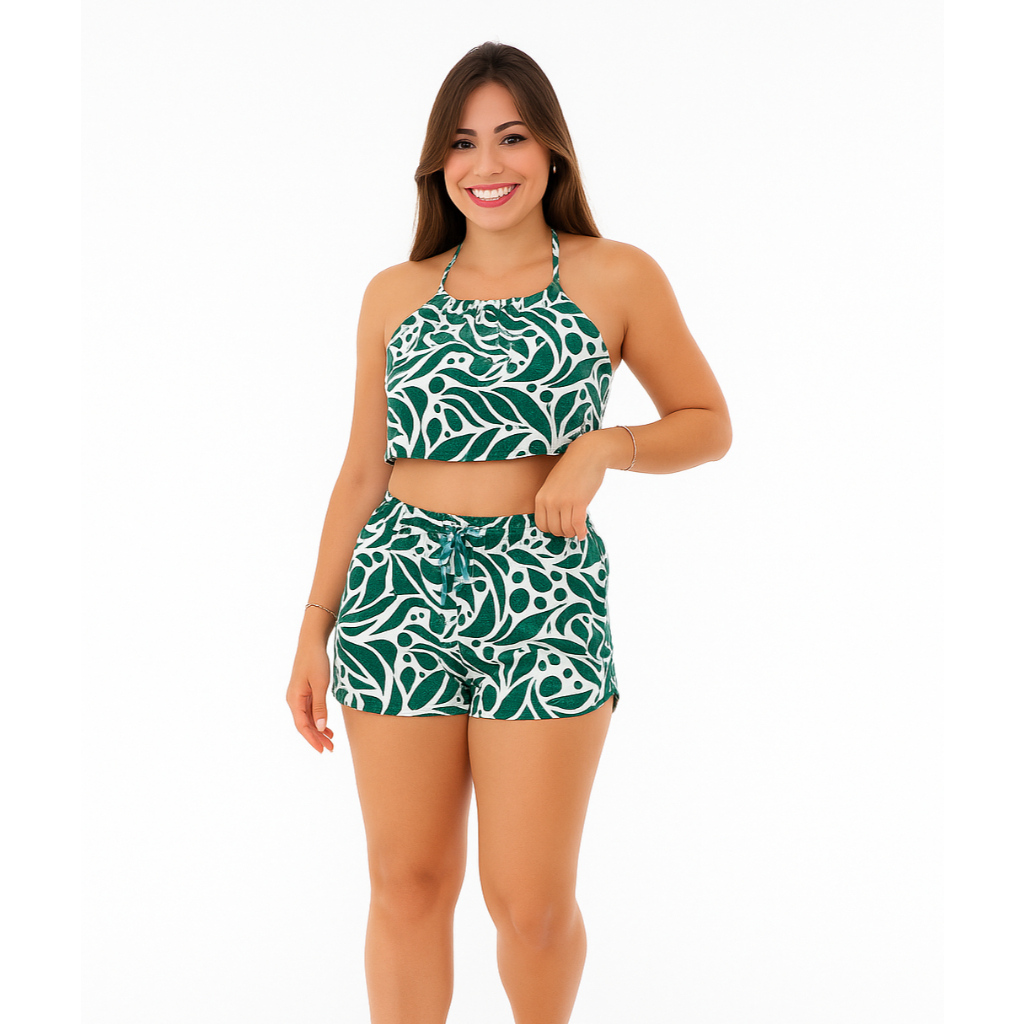 Conjunto Cropped Top Bojo + Short De Praia Conjunto Plus Size Combinadinho Combinando