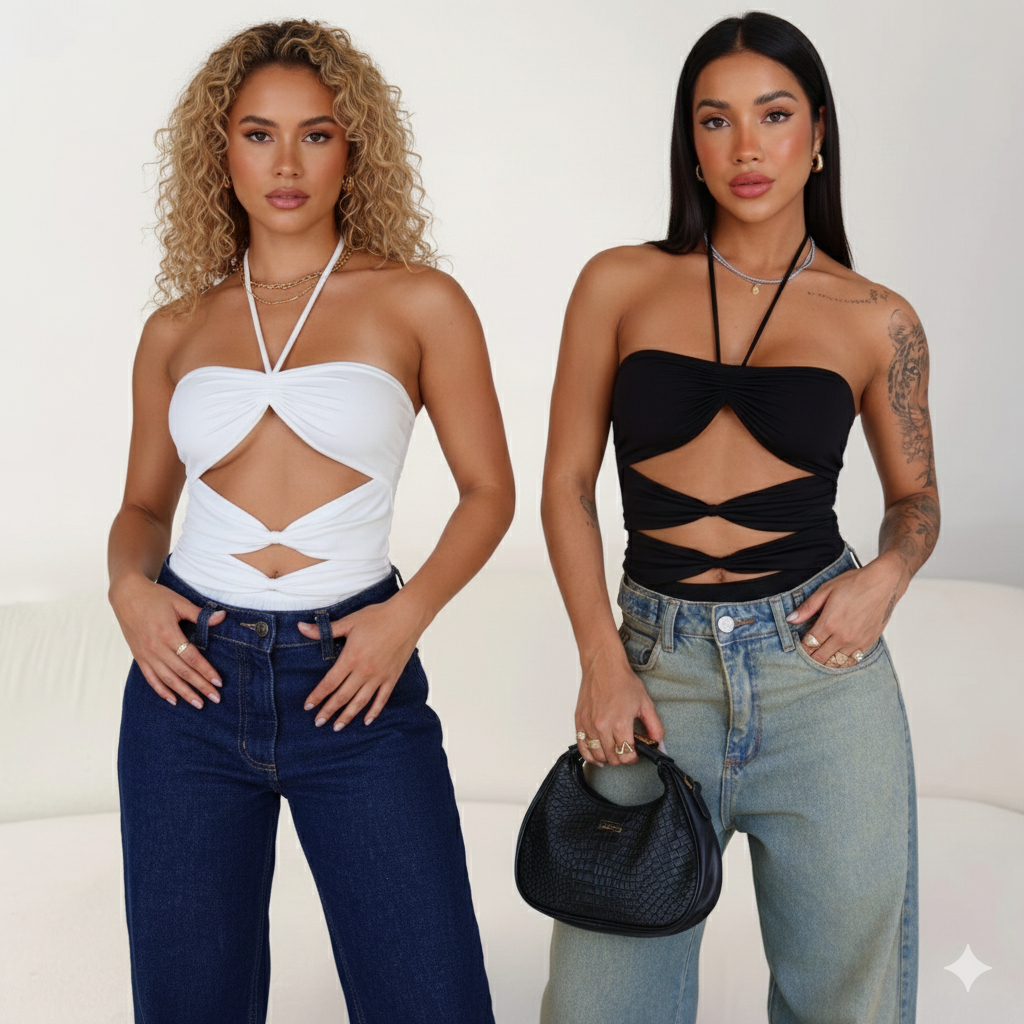 Body Feminino Preto Sexi Gringa Recortes Profundos 3 Tiras com Amarração Ajustável para Festa e Balada em Oferta na Shopee