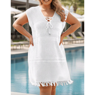 Saida de Praia Feminino Plus Size Tricot Verão com franjas em Oferta na Shopee