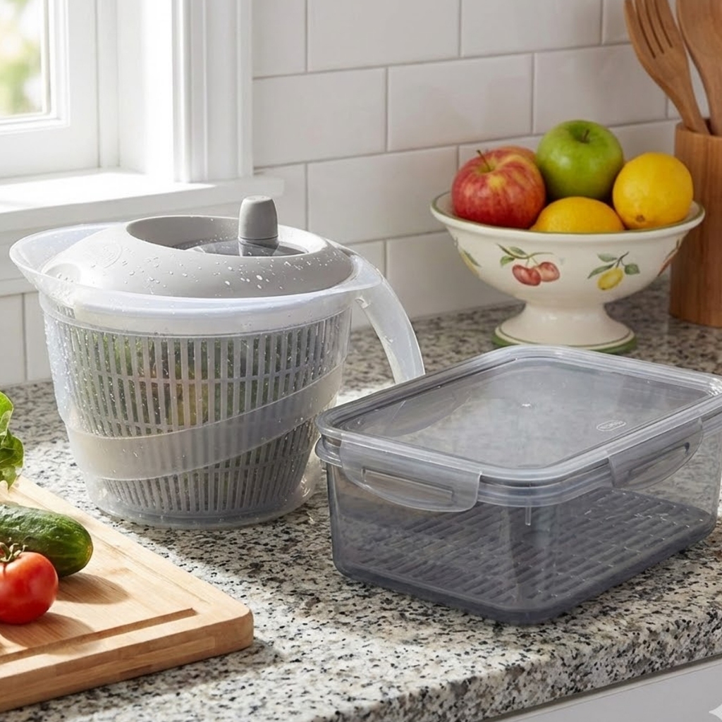 Kit Secadora de Salada e Pote Hermético Seca Folhas para Cozinha