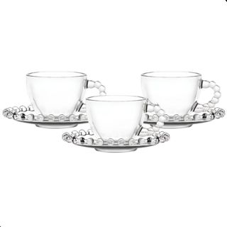 Jogo De Xícaras E Pires Em Vidro Transparente 12 Peças Para Chá Café 220ml Pearl Pérola Bolinha em Oferta na Shopee