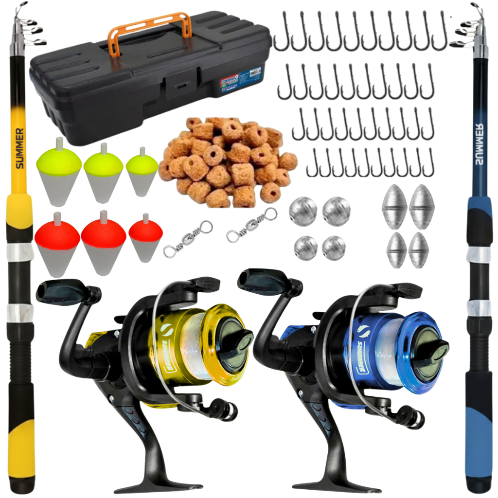Kit de Pesca Completo 2 Vara 1,70m Com Molinete e Acessorios e Maleta em Oferta na Shopee