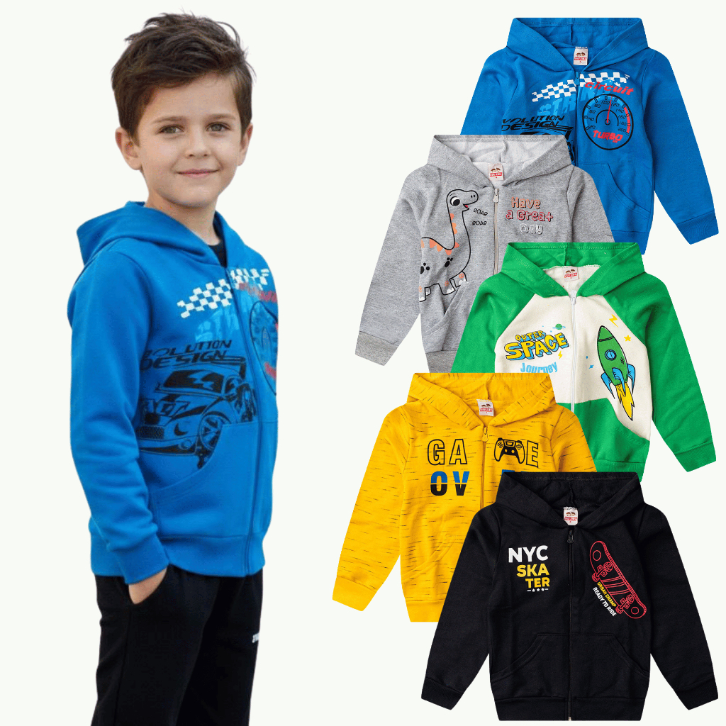 Jaqueta Infantil Masculina com Capuz, Zíper e Bolsos – Moletom Premium Quentinho | Casaco Menino