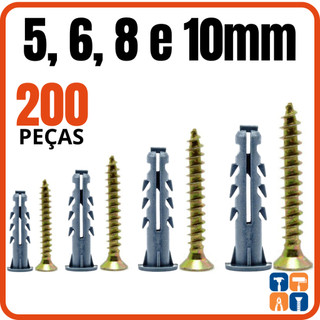 Kit Parafuso com Bucha 6mm 8mm 10mm com Buchas com anel Parafusos Philips Jogo Parafuso
