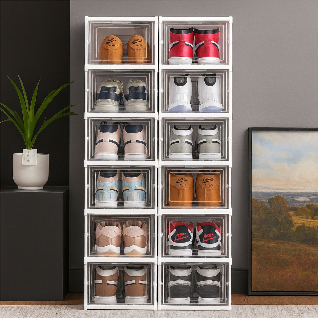 Caixa De Sapato Dobrável Armazenamento Transparentes Sapateira Empilhavel Prova De Poeira Dormitório Armário em Oferta na Shopee