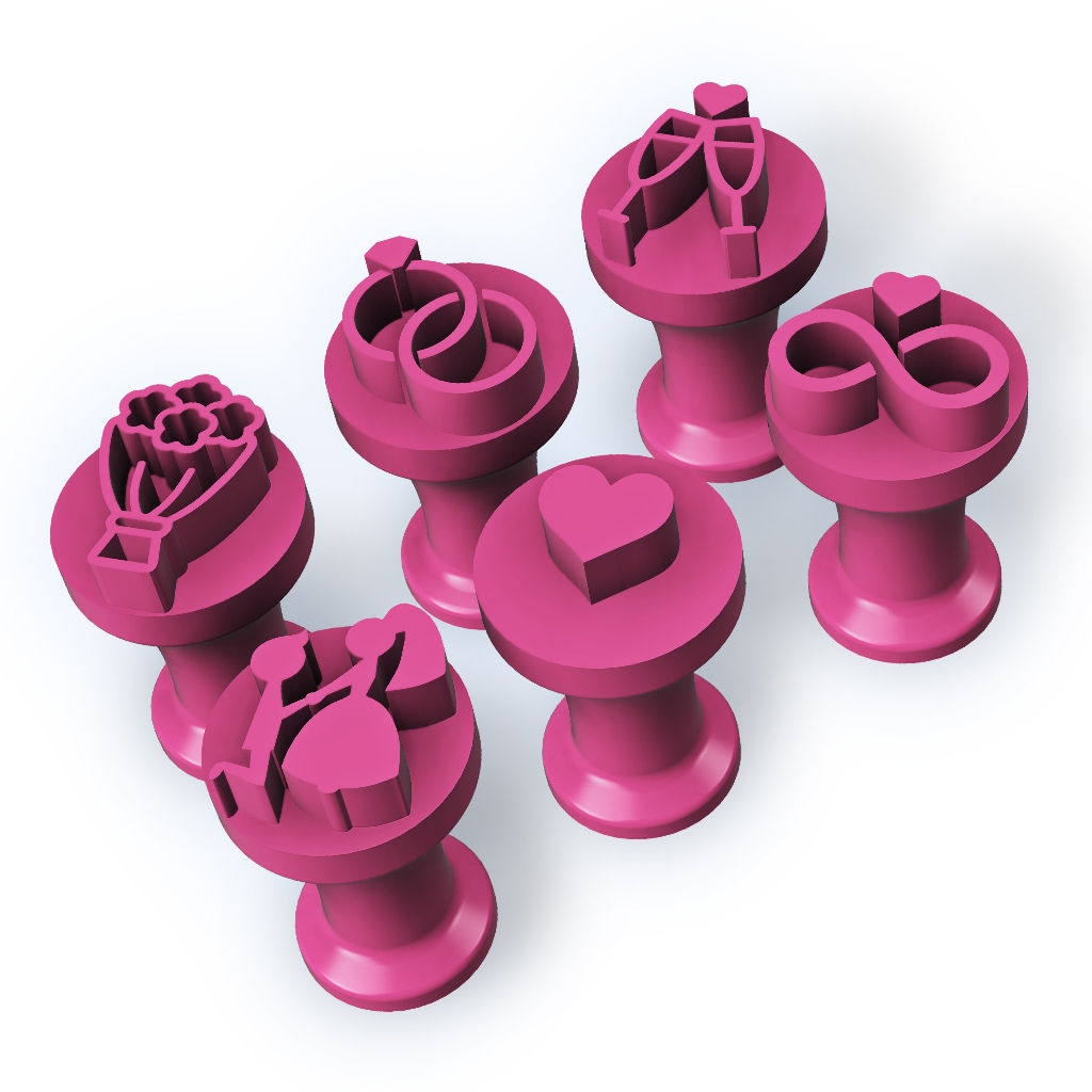 Kit Carimbos para Brigadeiro Casamento – Noivos, Aliança, Coração – Moldes Doces – 6 Peças em Oferta na Shopee