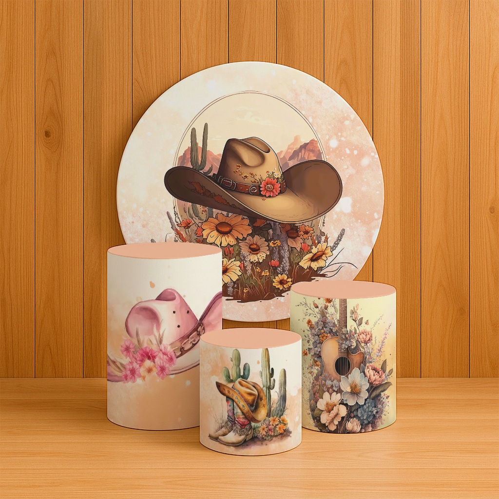 Painel De Festa Chapeu Cowgirl Floral REF 133