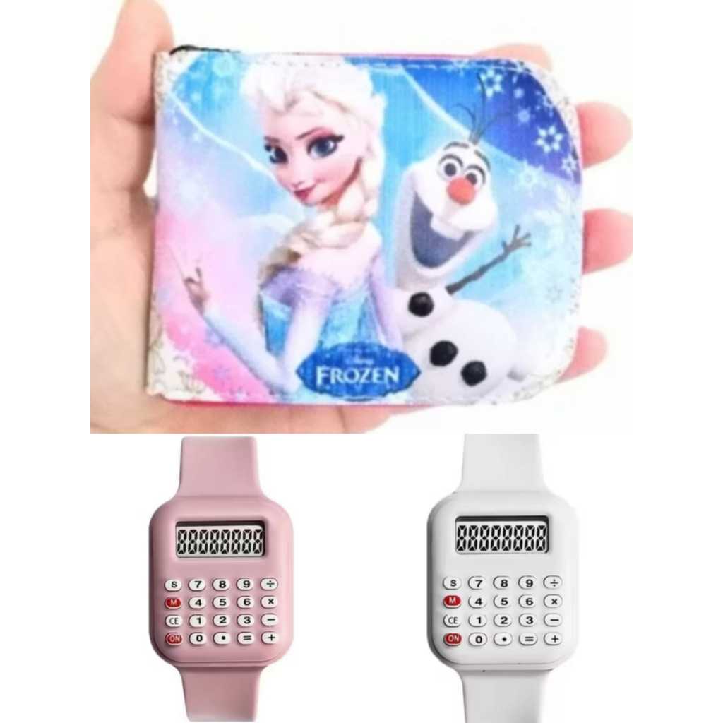 Carteira infantil Frozen e relógio digital com calculadora feminino kit 2 em 1 , sua filha feliz