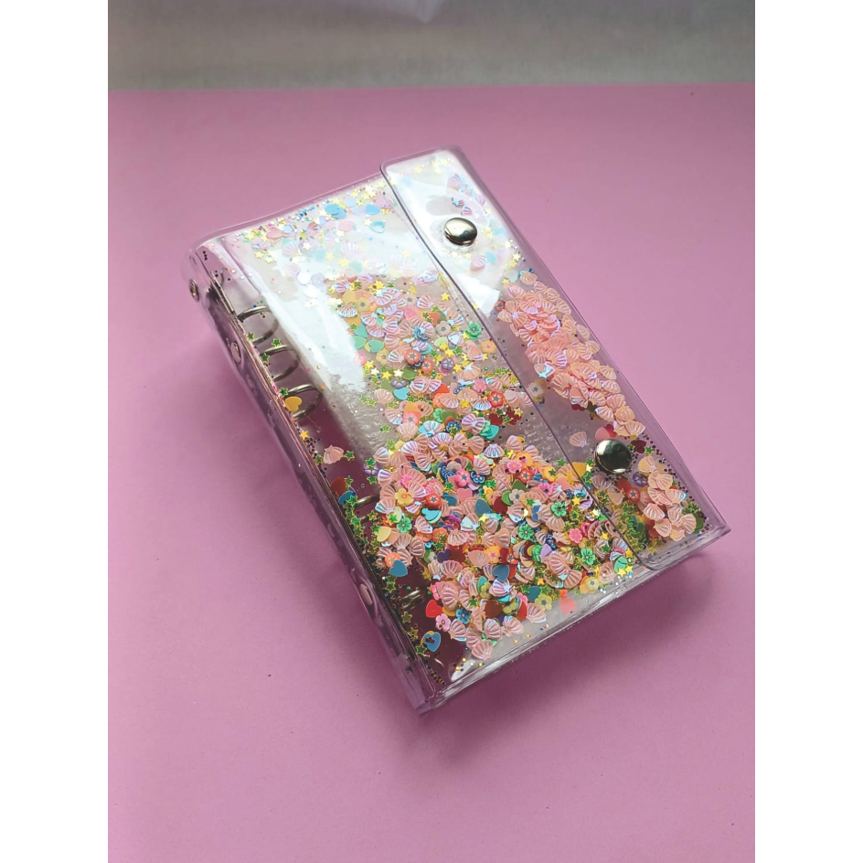 Capa de Agenda A6 com Lantejoula, Fer. 06 Argolas, Scrapbook, Artesanato, Escola