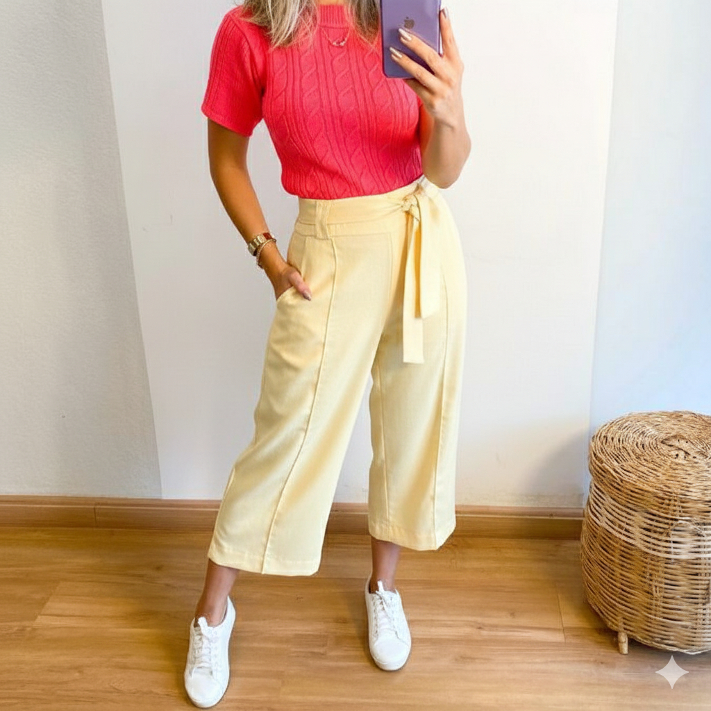 Calça Pantacurt  Femenino Forrado , Linho com Cinto  tamanhos M -42  G- 44  GG -46