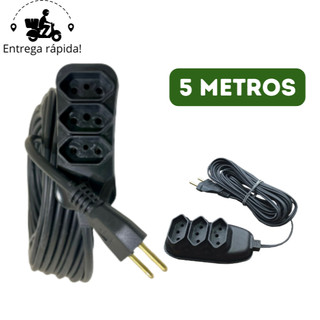 Extensão Elétrica 5 Metros Bivolt com 3 Tomadas 110v 220v Tripolar Alexa Compacta