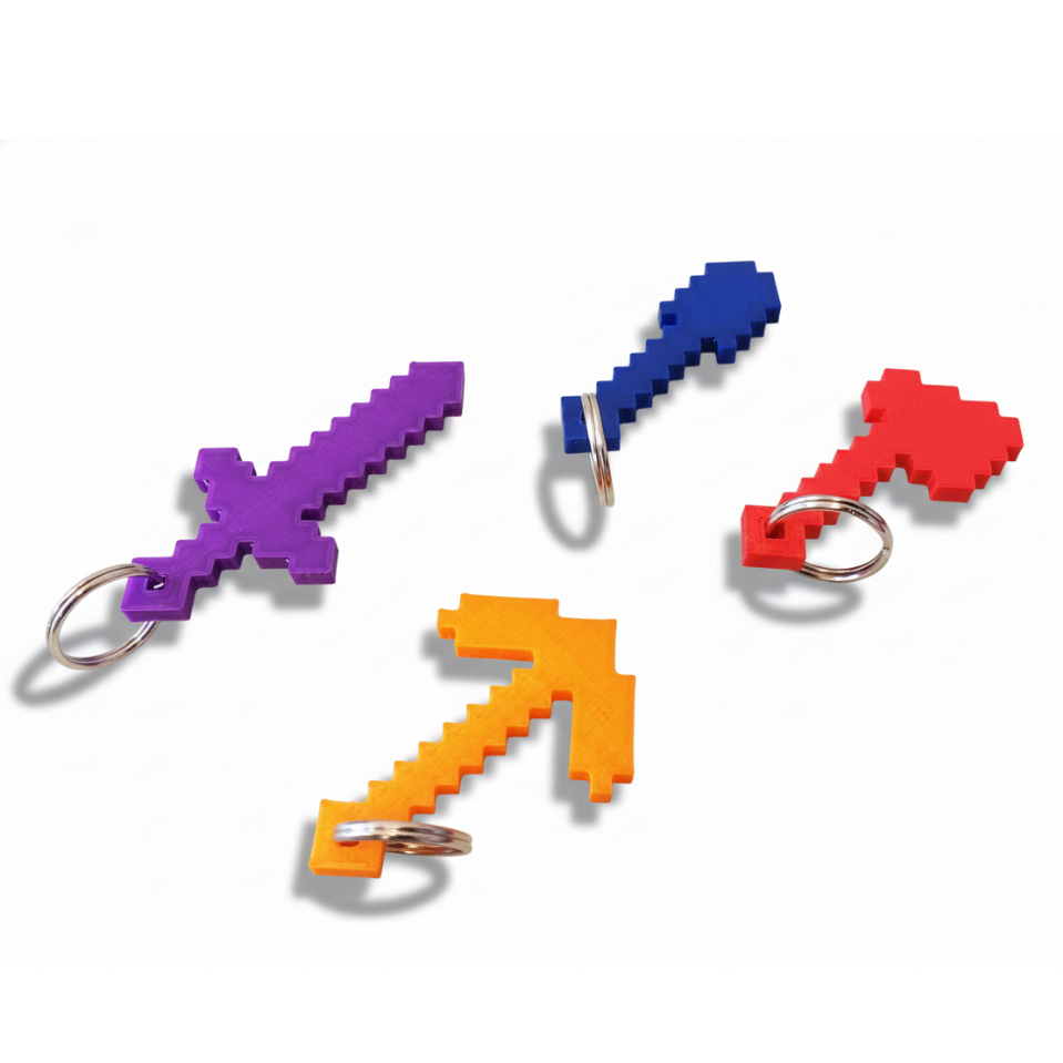 Kit 4 Chaveiros Minecraft Ferramentas Tools Pá Machado Espada Flecha