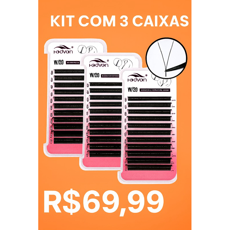 Cílios YY Fadvan - kit com 3 caixas de preto curvatura D para extensão de cílios volume brasileiro em Oferta na Shopee