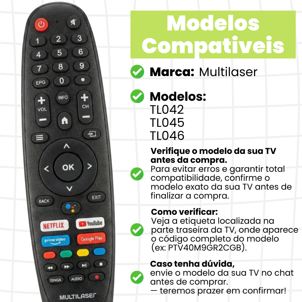 Controle Remoto Tv Multilaser Smart TL042 / TL045 / TL046 - 9207 em Oferta na Shopee