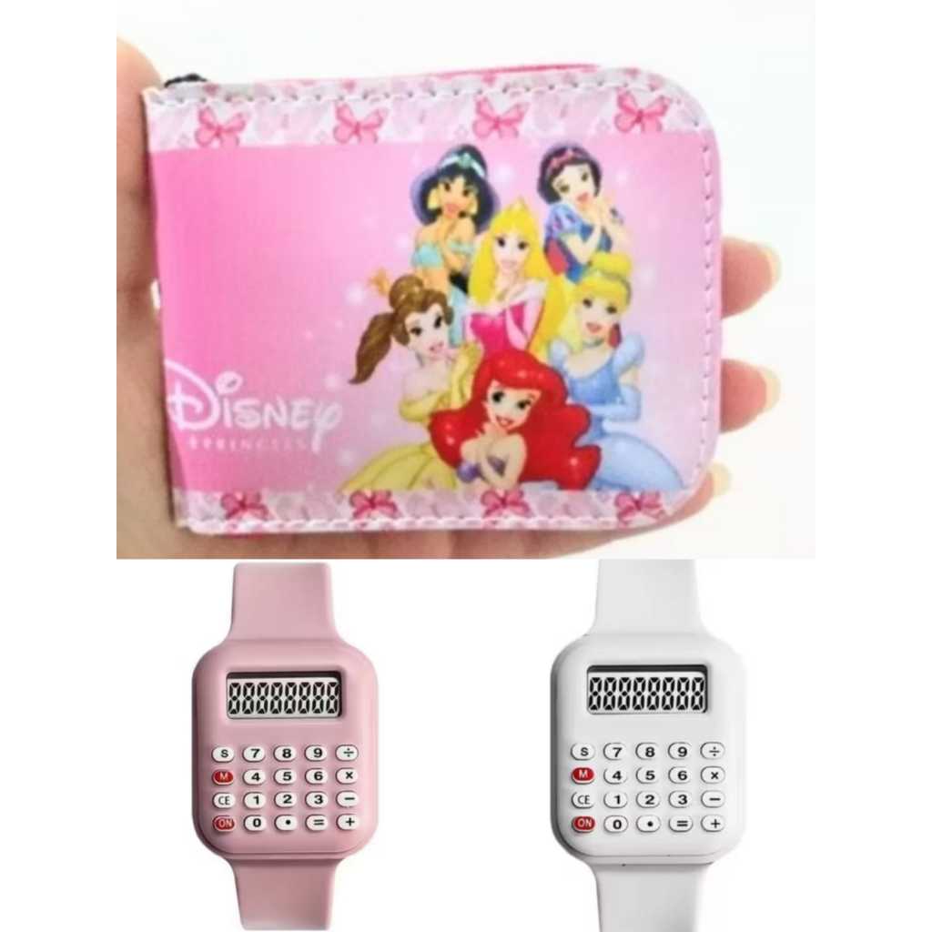 Carteira infantil princesas e relógio calculadora menina , sua filha aprende fácil fácil novidade