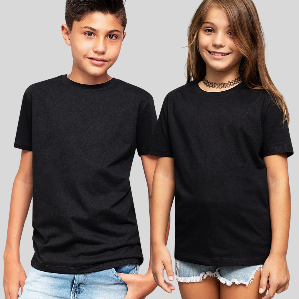 Kit com 5 Camiseta Infantil 100% Lisa Básica Manga Curta Unissex Masculina e Feminino Lisa Básica