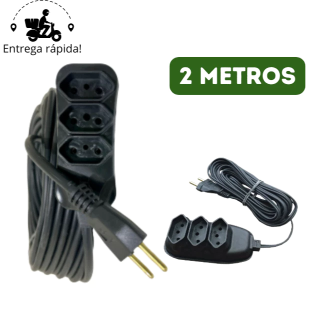 Extensão Elétrica 2 Metros Bivolt com 3 Tomadas 110v 220v Tripolar Alexa Compacta