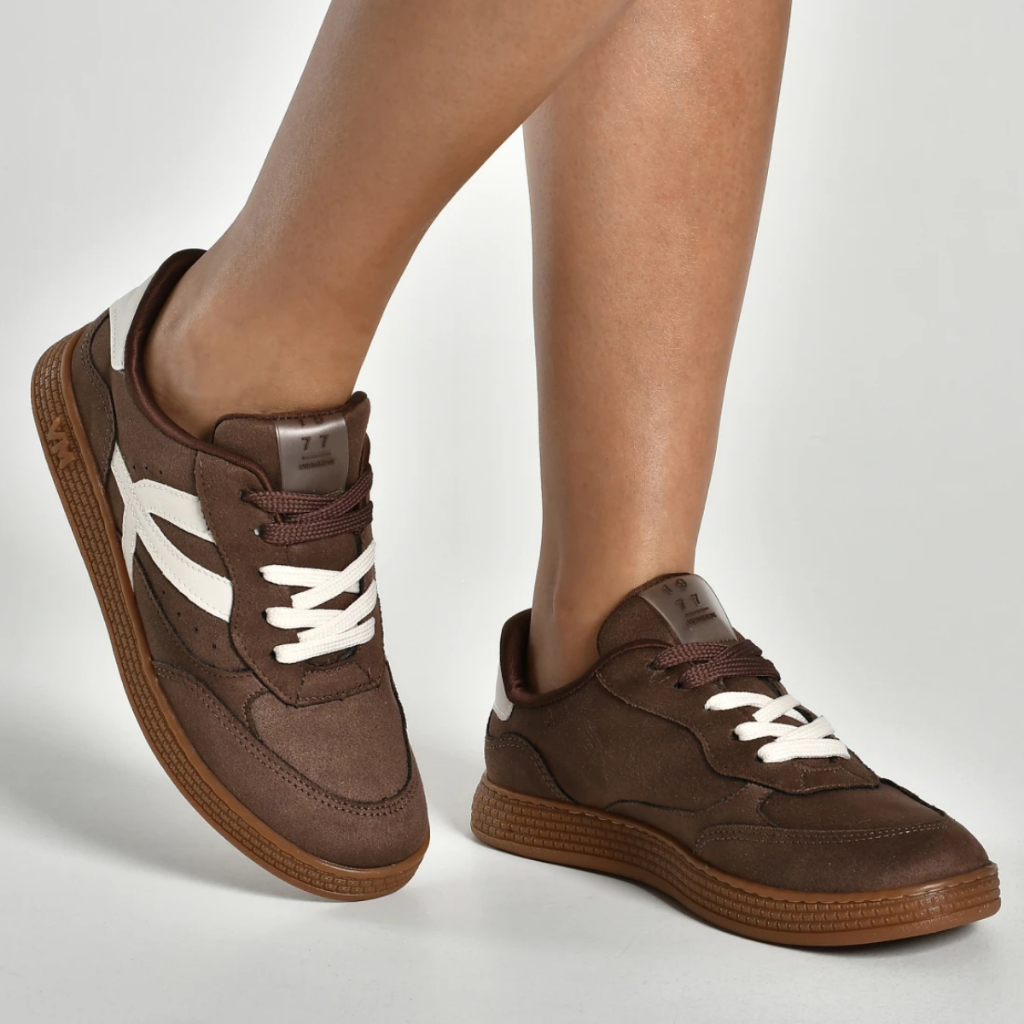 Tênis Via Marte Feminino Casual Camurça Café Listras Lateral Confortável Original em Oferta na Shopee
