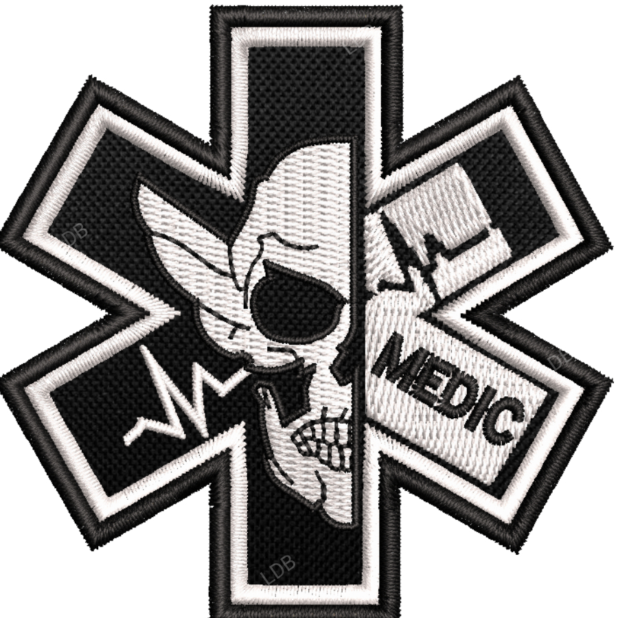 Patch Bordado Caveira APH Médico tático 7cm preto e branco