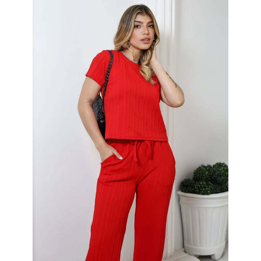 Conjunto Feminino de Calça com Blusa em tecido Ribana Comfy Moda Feminina Tamanho Único 38 ao 46