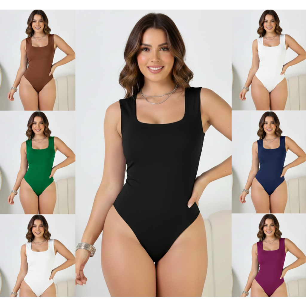 Kit 2 Body Feminino Decote Quadrado Alças Grossas Casual Elegante bory