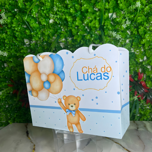 Sacolinha Surpresa Personalizada Lembrancinha Chá Bebê Ursinho Azul - Chá Revelação PEGUE E MONTE