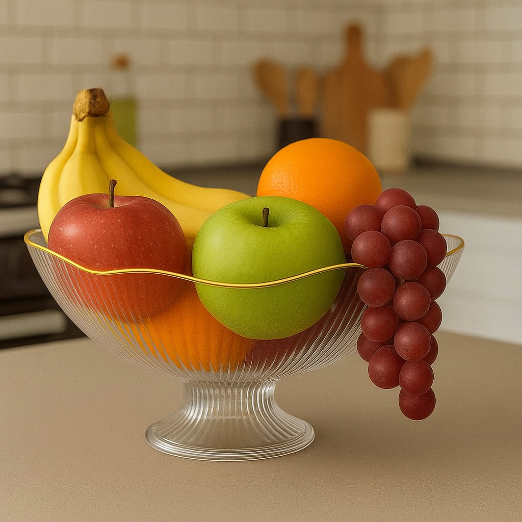 Fruteira/Saladeira de Acrílico Premium – Design Elegante com Acabamento Dourado em Oferta na Shopee