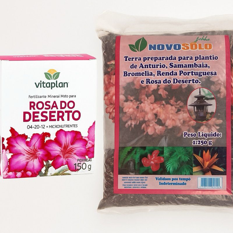 Kit Substrato Para Rosa do Deserto Novosolo 1,2kg + Adubo Para Rosa Do Deserto 150g