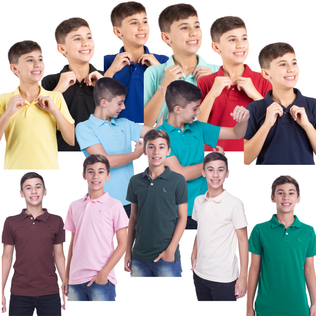 Camisas gola  Polo infantil basica tamanhos 4 ao 14 cores variados na marca estilo rei em Oferta na Shopee